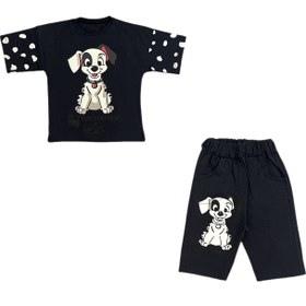 تصویر ست تیشرت و شلوارک مدل سگ خالدار رنگ ذغالی 