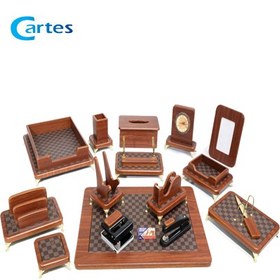 تصویر ست رومیزی مدیریتی 17 تیکه قائم کد 917P رنگ قهوه ای Ghaem 917P Leather 17 Pieces Desktop Office Set