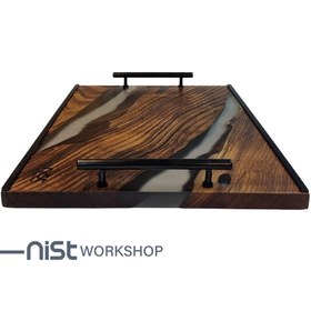 تصویر سینی چوبی و رزینی مدل سنجد دودی کد 005 Senjed Wood and Smoky Transparent Resin Tray - Code 005