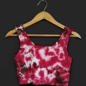 تصویر تاپ دخترانه تای دای ( شیبوری ) زرشکی- قهوه‌ای Crimson & Brown Tie Dye Sleeveless Shirt