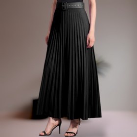 تصویر دامن پلیسه دخترانه مشکی جنس ساتن 