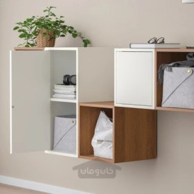 تصویر ترکیب کابینت دیواری ایکیا مدل IKEA EKET رنگ سفید/اثر گردویی تحویل 29 روزه IKEA EKET