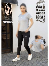 تصویر ست تیشرت لگ ورزشی زنانه کد 2792 ( تک عددی ) 