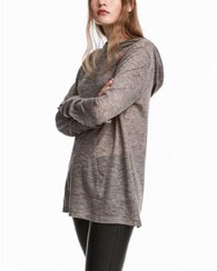 تصویر سویشرت زنانه کلاهدار جلو بسته خاکی تیره H&M 