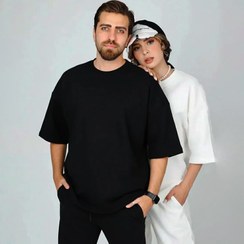 تصویر تیشرت ساده باکسی دورس سه نخ مشکی سفید | کد T208 tshirt