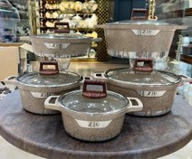 تصویر سرویس قابلمه 10 پارچه زیو مدل 7140-Z سرویس قابلمه 10 پارچه زیو ترکیه مدل 7140-Z طرح آمبر رنگ کرمی و مشکی