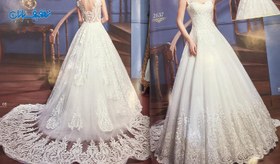تصویر خرید لباس عروس یقه ایستاده پشت V دنباله دار مدل پینار با ارزان ترین قیمت در مزون خانه سفید (White House) با ۵۰% تخفیف 