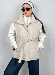 تصویر پافر زنانه کمربند دار کد 006 رنگ مشکی و قهوه ای 