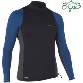 تصویر راشگارد آستین بلند مردانه جلو بسته ۱/۵ میل برند OLAIAN - آبی مشکی / Men's Surfing Rash Guard 500 Long-sleeved - Petrol Blue