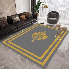 تصویر فرشینه طرح مدرن گل طلایی زمینه خاکستری کد h252 modern rug h252