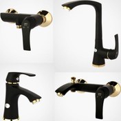 تصویر ست شیرآلات راسان مدل لوتوس رنگ مشکی طلایی 