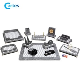 تصویر ست رومیزی مدیریتی 14 تیکه قائم کد 914 رنگ مشکی هایگلاس Ghaem 914 Leather 14 Pieces Desktop Office Set