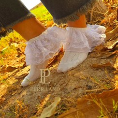 تصویر جوراب لب‌توری سفید عروس سه لایه توری مرواریدی 