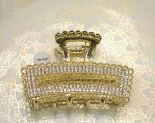 تصویر مینی کلیپس فلزی-طلایی مستطیلی-قلبی مو-نگین کاری شده-برند زایا کد 700479 