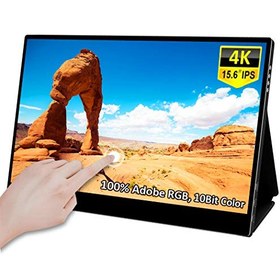 تصویر صفحه نمایش لمسی قابل حمل 4k لمسی 15.6 inch 15 اینچی صفحه نمایش لپ تاپ Uhd On-The-Go دو صفحه نمایش 10 Bit / HDR 400 / Adobe100٪ ، مانیتور بازی های مراقبت از چشم با Mini-Type Type-C MiniMI برای رایانه های کوچک رایانه ای ، PS4 ، نینتندو ، مک ، ایکس باکس 