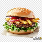 تصویر تصویر استوک همبرگر و سیب‌زمینی سرخ‌شده با کاهو | عکس حرفه‌ای فست فود 