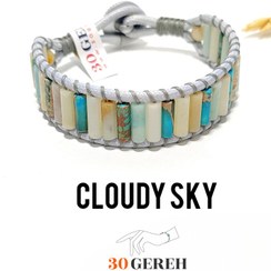 تصویر دستبند سنگی تراش لوله ای ( استوانه ) آمازونیت و فیروزه اصل دستبند آسمان ابری CLOUDY SKY Stone Bracelet amazonite & turquoise org