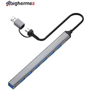 تصویر هاب 7 پورت USB3.0 با سری USB-C و USB3.0 پی‌نت مدل P-7602 P-NET 7Port USB3.0 P-7602 Gray