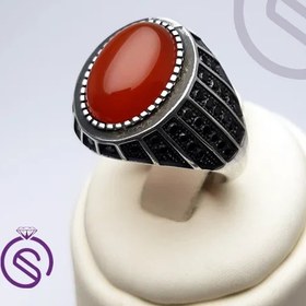 تصویر انگشتر نقره عقیق قرمز دامله مردانه مدل گری کد 62289 ا Oval red agate ring model gray Oval red agate ring model gray