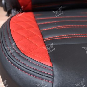 تصویر روکش صندلی خودرو سوشیانت مناسب کوییک و تیبا 2تمام چرم خرجکار قرمز مدل الوند 