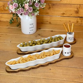 تصویر مزه خوری قایقی زیره چوب جنس سرامیک و چوب