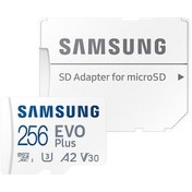 تصویر کارت حافظه microSDXC سامسونگ مدل Evo Plus A2 V10 کلاس 10 استاندارد UHS-I U3 سرعت 130MBps به همراه آداپتور SD ظرفیت 256 گیگابایت 