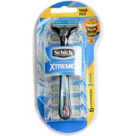 تصویر خودتراش مردانه 3 تیغه همراه با 6 تیغ یدک شیک مدل Schick XTREME3 Schick Xtreme3 3 Blade men razor with 5 cartridge