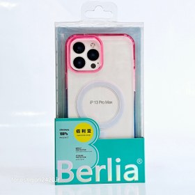 تصویر قاب شفاف ایفون Berlia طرح دو رنگ مگسیف دار - بنفش، آبی / IP 12 pro max Transparent iPhone case Berlia two-tone with MagSafe