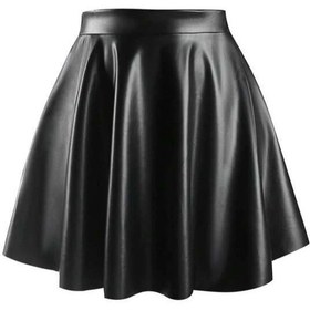 تصویر دامن نیم کلوش کوتاه چرم 