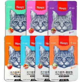 تصویر پوچ گربه ونپی طعم مرغ و میگو 85 گرم (انگلیسی نویس) Wanpy Cat chicken shrimp 85g