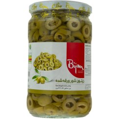 تصویر زیتون شور ورقه شده 630 گرم بیژن Bijan Sliced Sour Olive 630 gr