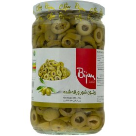 تصویر زیتون شور ورقه شده 630 گرم بیژن Bijan Sliced Sour Olive 630 gr