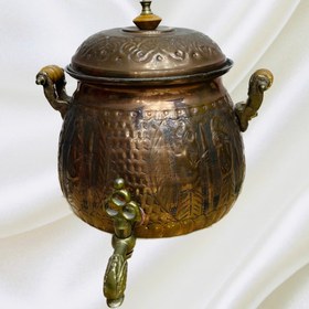 تصویر سماور رو گازی مسی با دسته و شیر برنجی 2 لیتری copper samovar