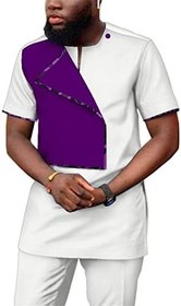تصویر لباس آفریقایی مردانه ست 2 عددی پیراهن آستین کوتاه و شلوار کت و شلوار بازن ریچ کت و شلوار راحتی تکه تکه لباس آفریقایی (رنگ: 6، سایز: بزرگ) 