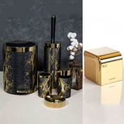 تصویر سرویس دستشویی شش پارچه مشکی طلایی بتیس مدل چرمی جادستمال طلا (ارسال رایگان) 