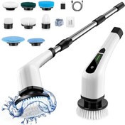 تصویر اسکرابر چرخشی برقی شارژی با 8 سر برس جایگزین Bomves Cordless Electric Spin Scrubber, Electric Cleaning Brush with 8 Replacement Brush Heads, 90Mins Working Time, 3 Adjustable Handle, 2 Adjustable Speeds for Bathroom Kitchen Bathtub Glass Car