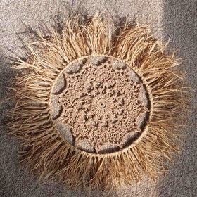 تصویر دیوارکوب رافیا طرح خورشید قطر ۴۰ سانت رنگ نسکافه ای روشن 