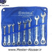 تصویر ست 8 پارچه آچار جغجغه یکسر تخت و یکسر رینگ ریما تایوانی مدل RIMA کروم وانادیوم 