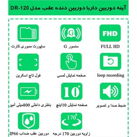 تصویر آینه مانیتوردار و دوربین دنده عقب خودرو مدل ۱2۰ DR 