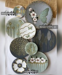 تصویر ست دیوار کوب توسی سبز سبز پاستیلی طرح برجسته گل پروانه 