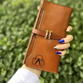 تصویر کیف پول دستدوز چرم طبیعی گاوی 