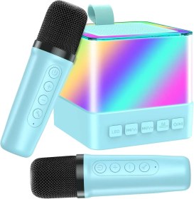 تصویر اسپیکر RGB همراه با میکروفون افکت دار مدل K18 Portable-Bluetooth-Wireless-Microphone