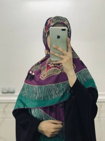 تصویر روسری مجلسی بنفش نارنجی سرخابی 