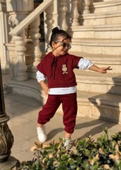 تصویر هودی شلوار تو کرکی دو تیکه مدل رزا - قرمز سفید / 