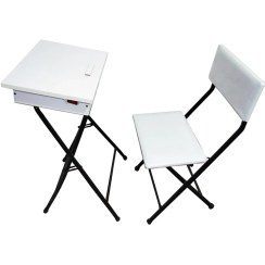 تصویر میز نماز باکس دار (ضدخش،تاشو،تنظیم شونده ارتفاع) همراه با صندلی رنگ قهوه ایی 