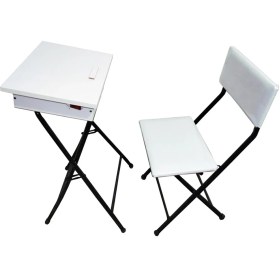تصویر میز نماز باکس دار (ضدخش،تاشو،تنظیم شونده ارتفاع) همراه با صندلی رنگ قهوه ایی 