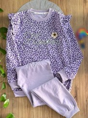 تصویر ست دخترانه طرح پلنگی پارچه دورس - نسکافه ای / 50 