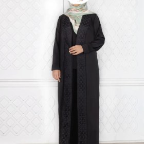 تصویر مانتو زنانه مدل دریا | کرپ جولیا با ترکیب یراق کار شده، آستین مچ‌دار و جلو باز– سایز بندی، قد ۱۴۰ سانت – مشکی - سایز ۳۸ کد ۱۴۰۴۱۰