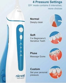 تصویر دستگاه واتر جت شست و شوی دهان و دندان نیک ول مدل F5025 Water Dental Flosser Pick for Teeth: Nicwell 4 Modes Cordless Portable Rechargeable Oral Irrigator IPX7 Waterproof Cleaner Pik Deep Cleaning Flossing Pic Machine for Home Travel