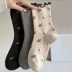تصویر جوراب ساقدار لب فر گل‌دار کد 1801 